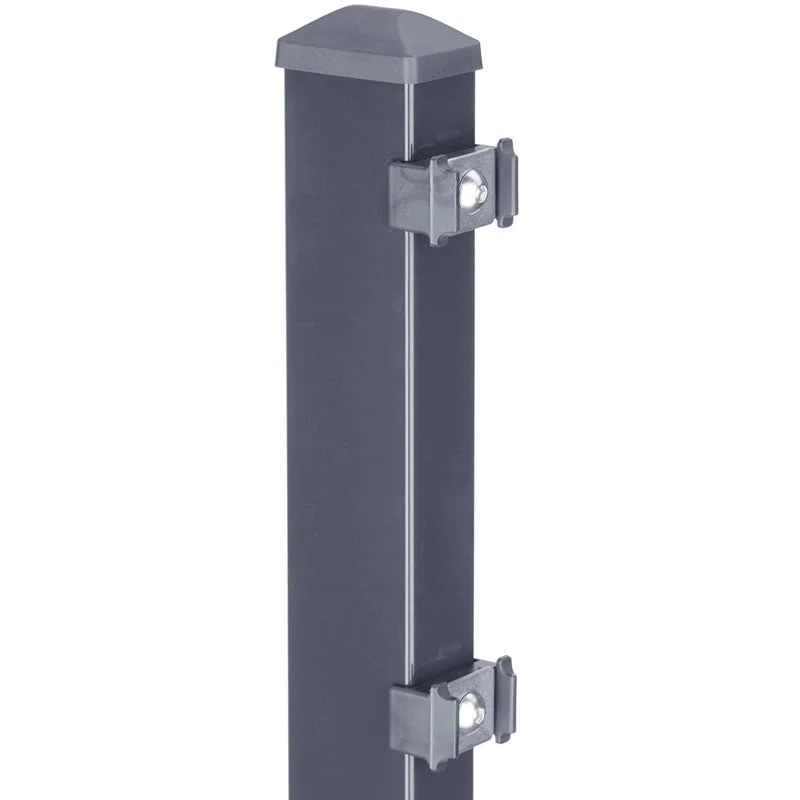 Zaunpfosten "Light" mit Klemmen 60x40mm für Doppelstabmattenzaun – moosgrün RAL 6005 - 2030mm