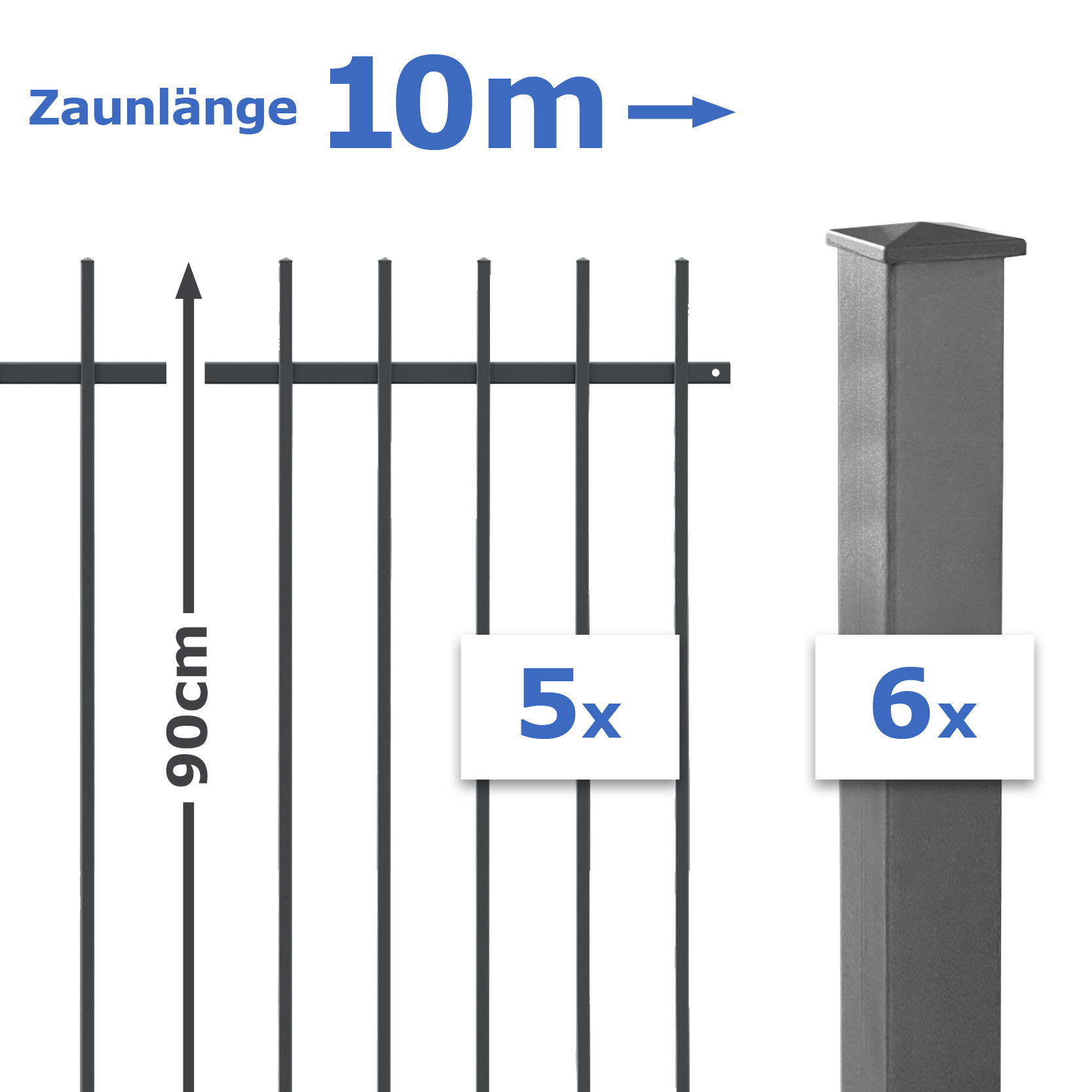 10m Set Frontgitter SHORT Metallzaun 90cm hoch – inkl. Pfosten
