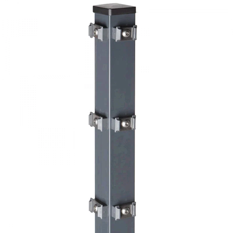 Eckpfosten "Light" 60x60mm mit Klemmen für Doppelstabmattenzaun – moosgrün RAL 6005 - 830mm