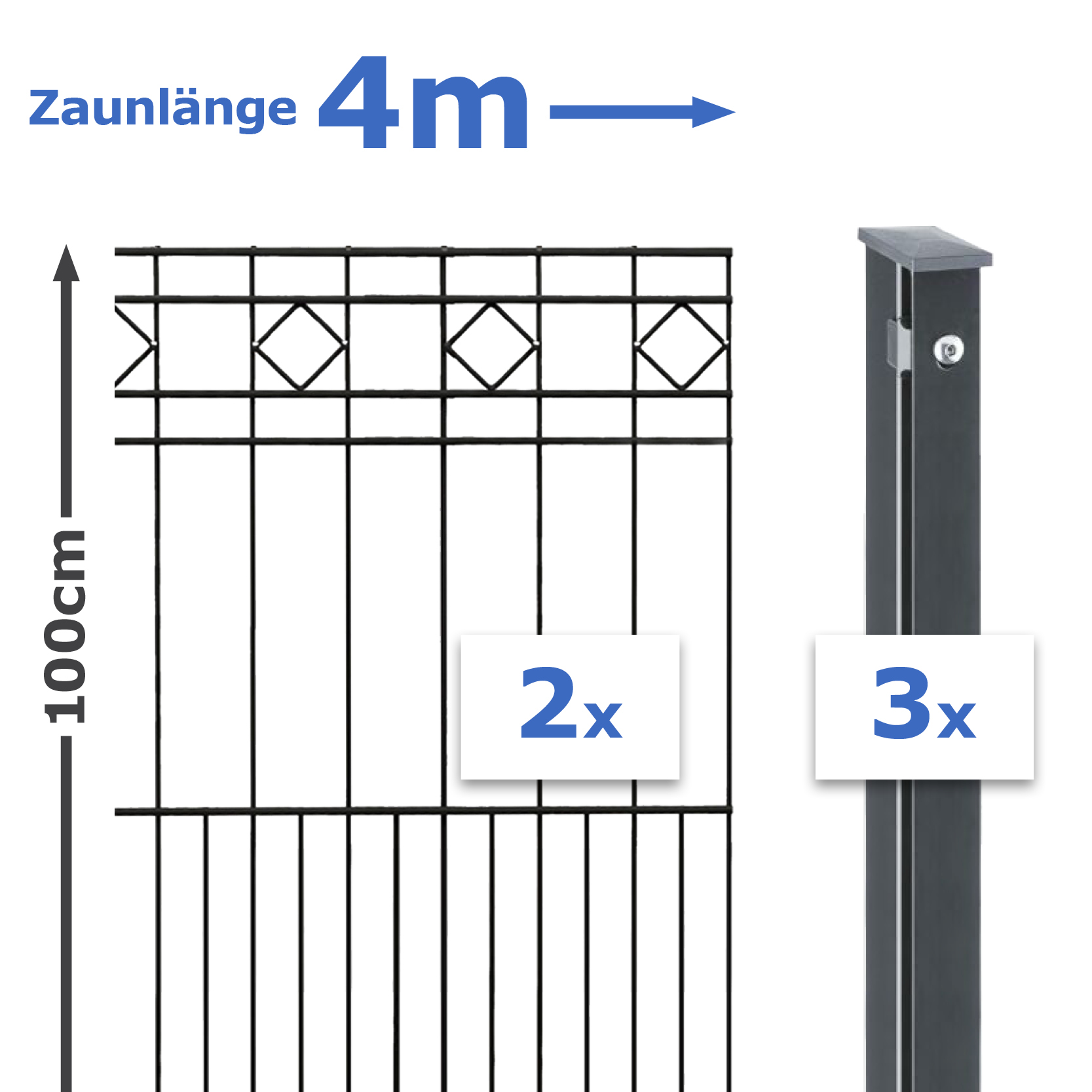 4m Set Schmuckzaun VENUS Stabmatte 100cm hoch – inkl. Pfosten